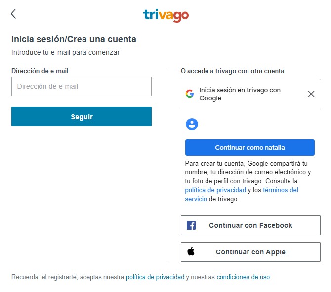 Registro en trivago para publicar anuncio