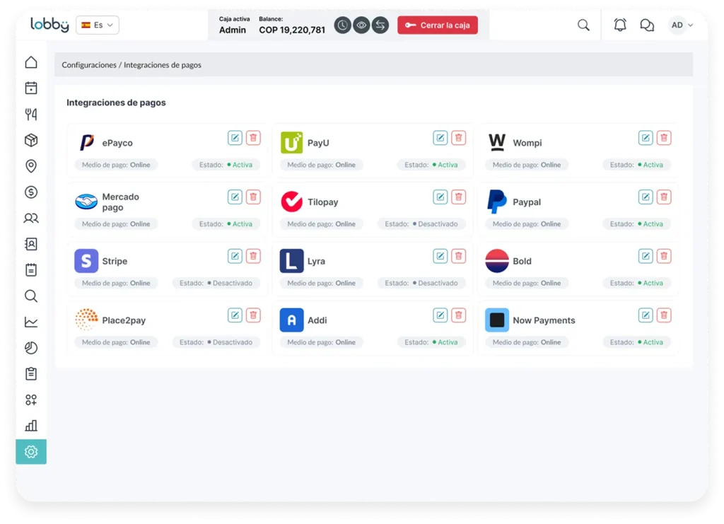 Pagos online LobbyPMS integraciones pasarelas